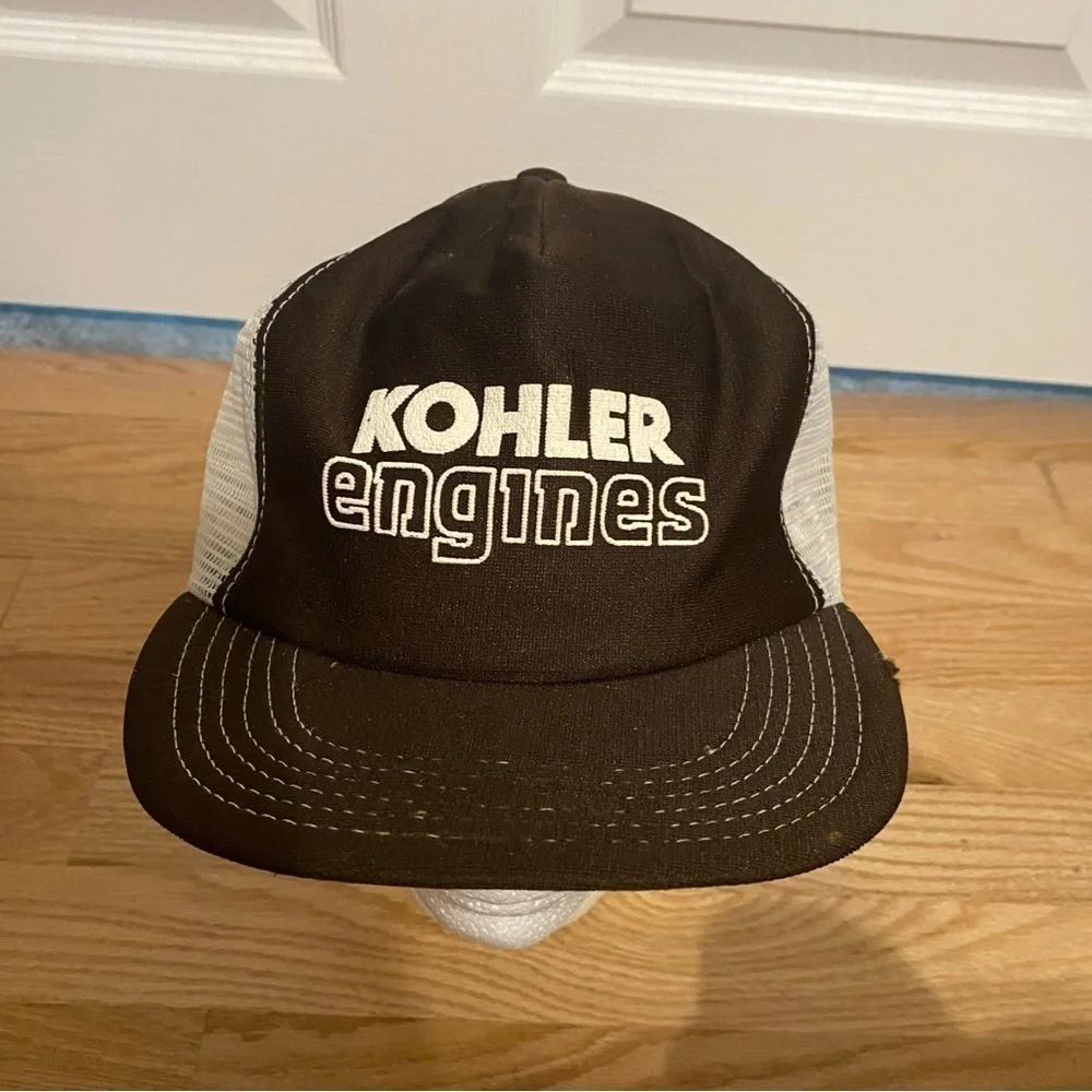 Vintage Kohler Engines Mesh Snap Back Trucker Hat 80s 90s Made in USA Brown